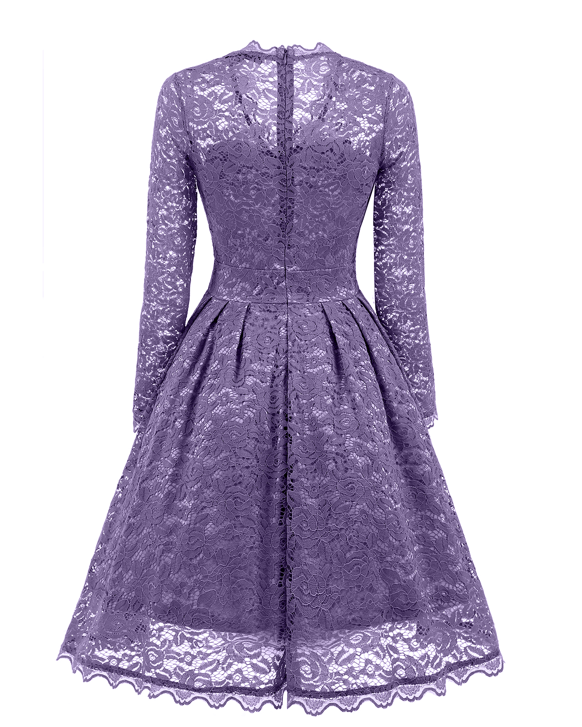 F2528-4 Retro Floral Lace Long Sleeve Vintage Swing Cocktail Bridesmaid Dress